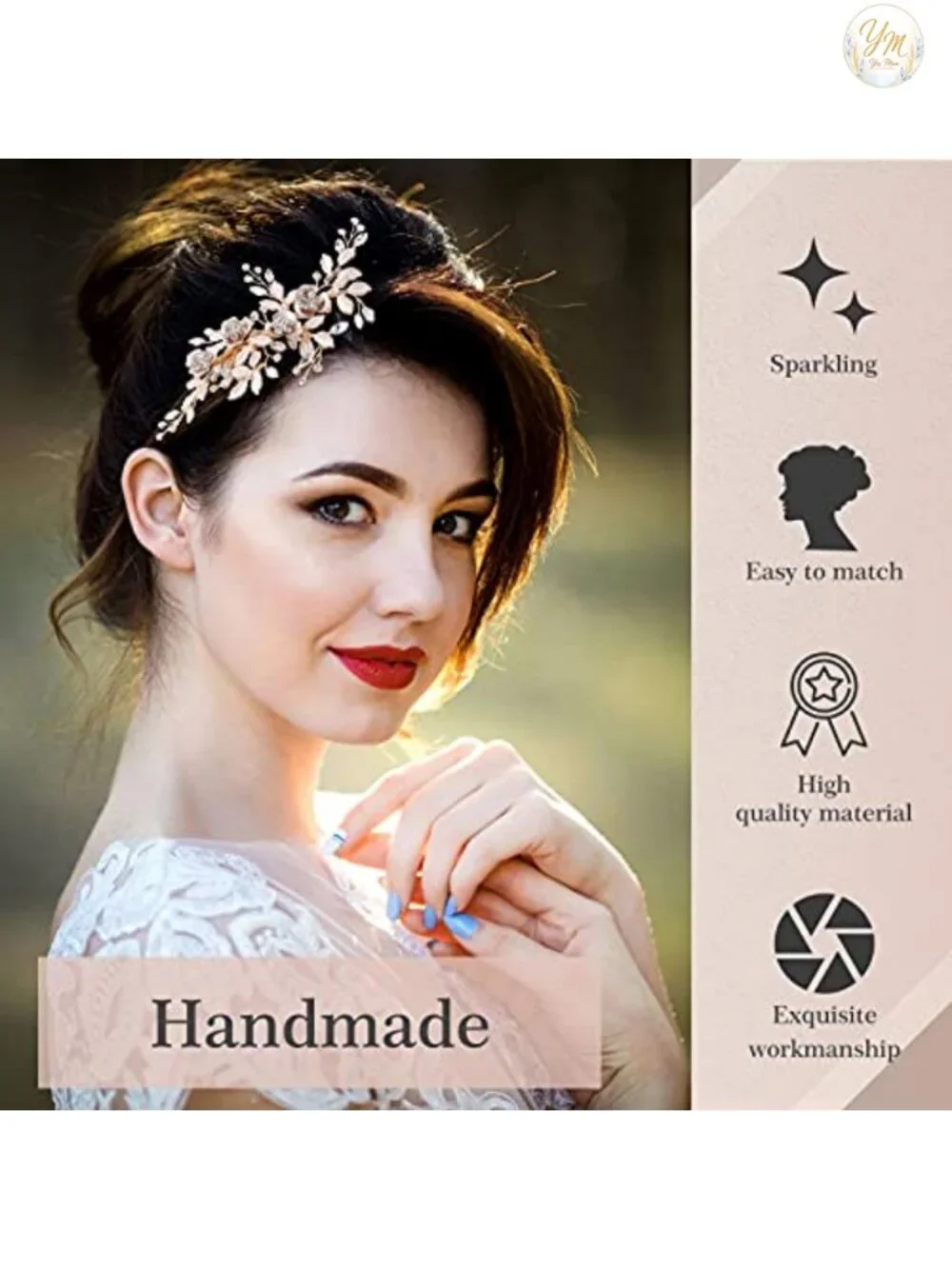 4PC Bridal Rose Gold Hair Accessories Rhinestone Flower Barrette Wedding Hair